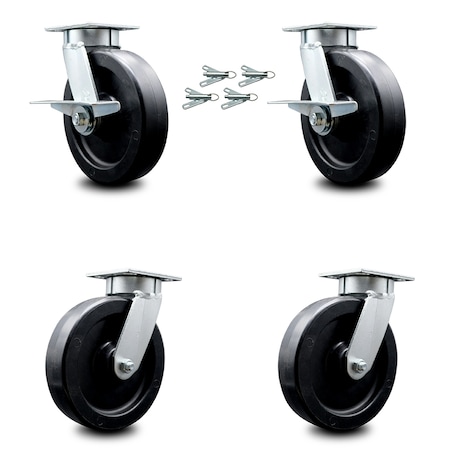 Service Caster 8 Inch Kingpinless Polyolefin Wheel Caster Swivel Locks 2 Brakes SCC, 4PK SCC-KP30S820-POR-SLB-BSL-2-BSL-2
